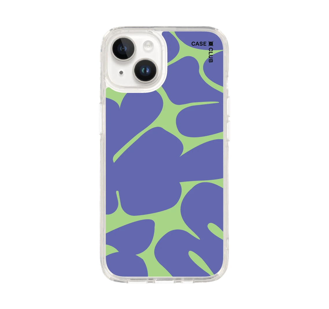 iphone 14 clear case purple & green leaf pattern